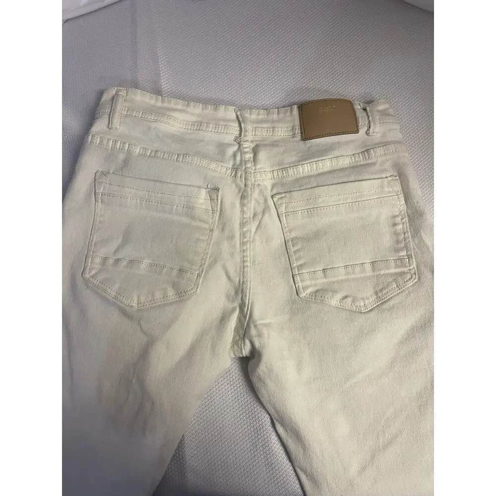 Bleecker & Mercer Men’s White Distressed Cargo Moto Jeans 32x30 Slim Fit
